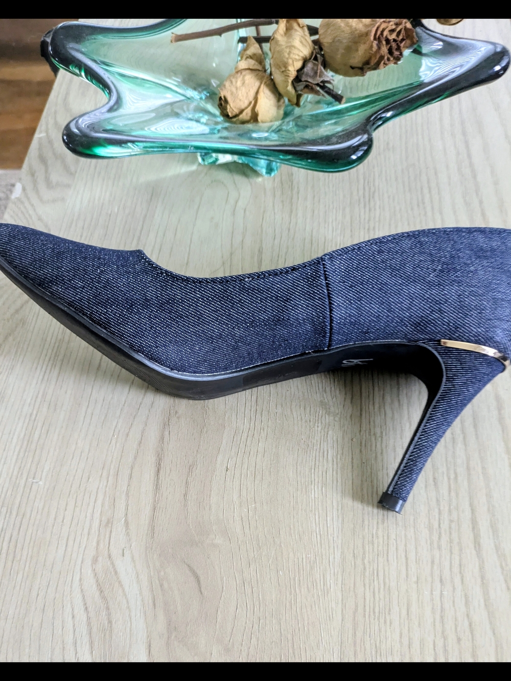 Denim-Look Navy High Heel Pump - Women's Fashion Heel